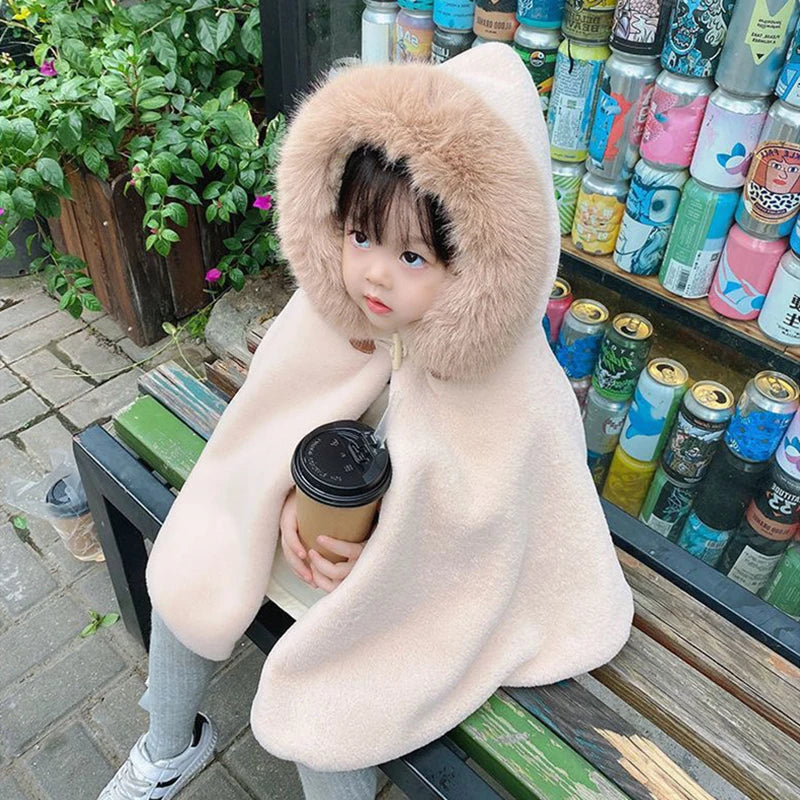 1-7 Years Old Baby Girl Cloak Faux Fur Winter Infant Toddler Child Princess Hooded Cape Fur Collar Baby Outwear Top Warm Clothes Lizbert
