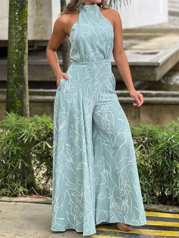 Luna Silk Halter Neck Jumpsuit – Elegant Backless Evening One-Piece Lizbert