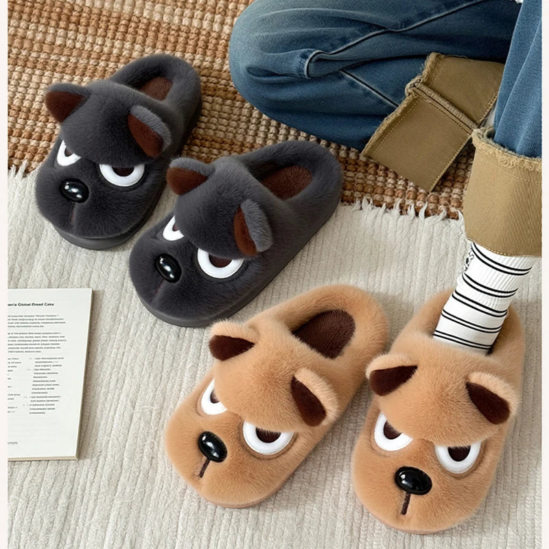 Men's Winter Cotton Slippers Warm Plush Indoor Home Thick Soled Couple Style Shoes Cozy Slip-On Footwear