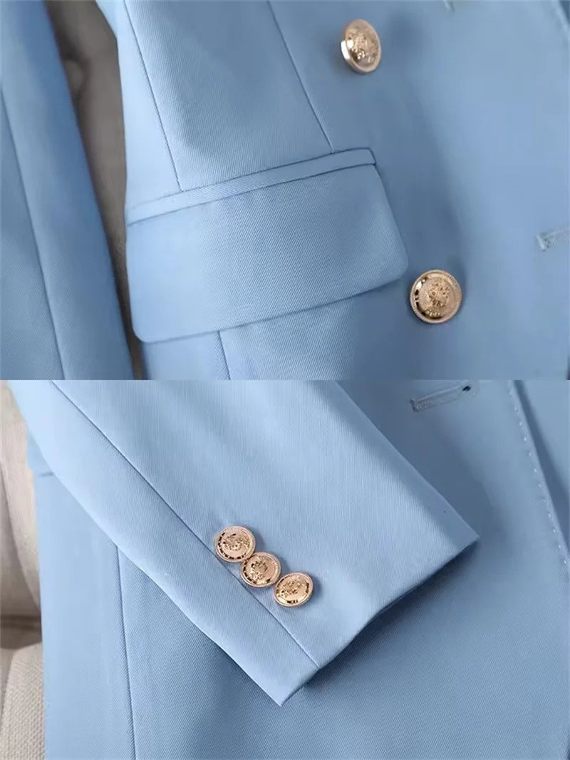Fashion Office Ladies Pant Suit 2 Piece Sets Women Solid Double-breasted Business Work Wear Blazer Jacket and Trouser Female Lizbert