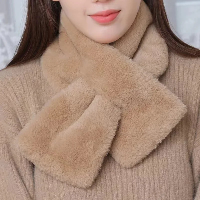 Korean Winter Faux Rabbit Fur Scarf Women Girls Scarf Soft Plush Scarves Solid Color Neck Collar Warmer Stuff Christma Gift Lizbert