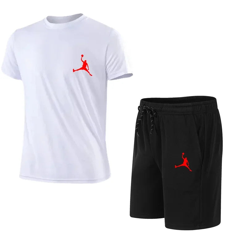 summer fashion men's casual sports suit T-shirt shorts suit casual short sleeves suit jogging fitness clothing brand clothi Lizbert