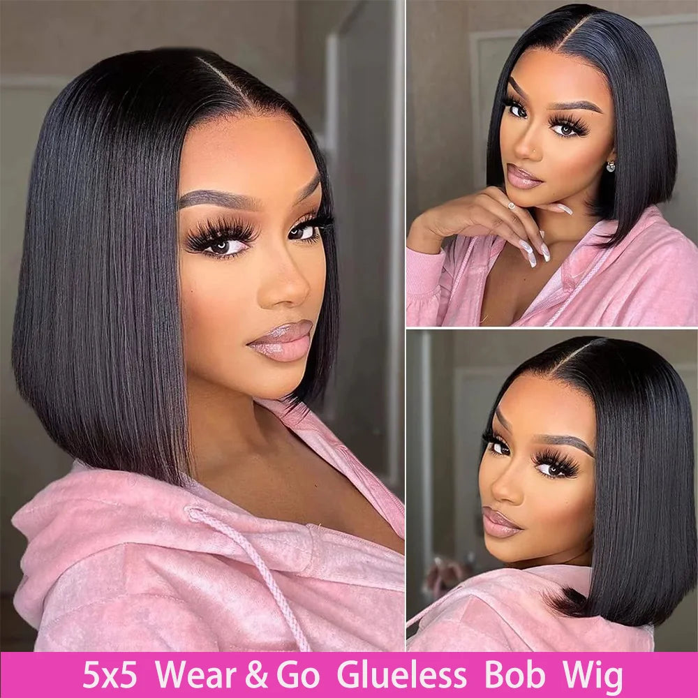Wear and Go Glueless Bob Wig Human Hair Pre Plucked Short Straight Bob Wigs For Black Women 4x4 5x5 Lace Closure Wig Human Hair