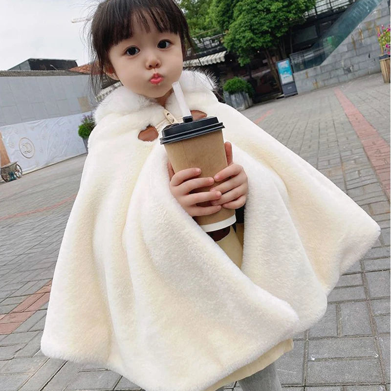 1-7 Years Old Baby Girl Cloak Faux Fur Winter Infant Toddler Child Princess Hooded Cape Fur Collar Baby Outwear Top Warm Clothes Lizbert