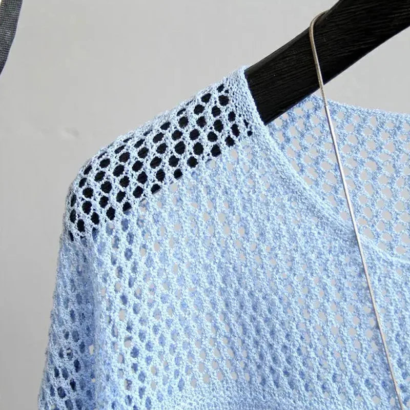 Fashion Ice Silk Women Knitted Vest Top Spring and Summer New Hollow Out Thin Bottoming Sling Streetwear Clothing Simple Shirt - Lizbert