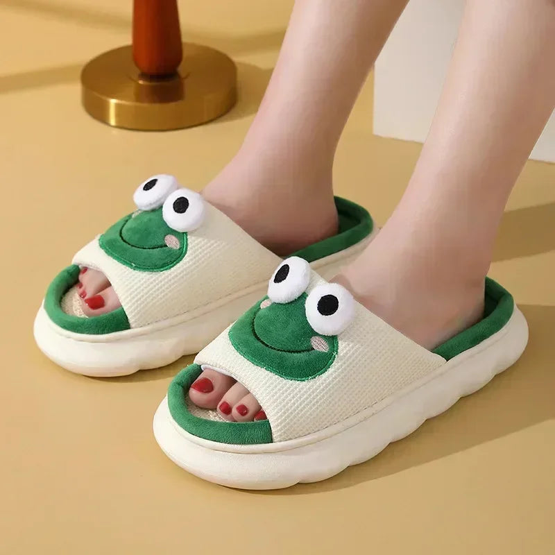 Winter Home Slippers for Couples Warm Plush Neutral Cartoon Cow Indoor Anti Slip Comfortable Cotton Slippers for Men and Women