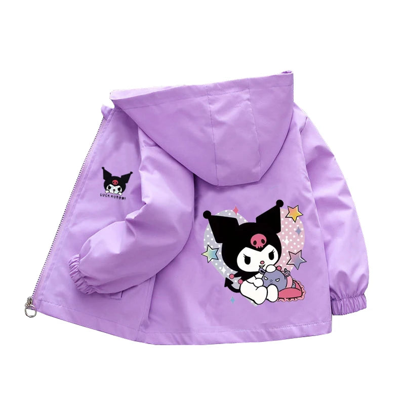 Sanrio Girls Cartoon Kuromi Cinnamoroll Jacket Hello Kitty ‌Princess Coats Spring Autumn Kids Hooded Jackets Casual Outerwear