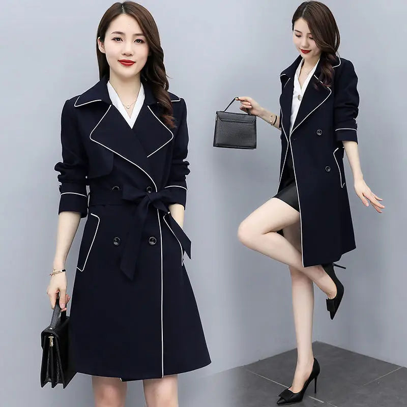 Trench Coat Women's Spring  Autumn New Loose Lace-up Mid-length Top Lizbert