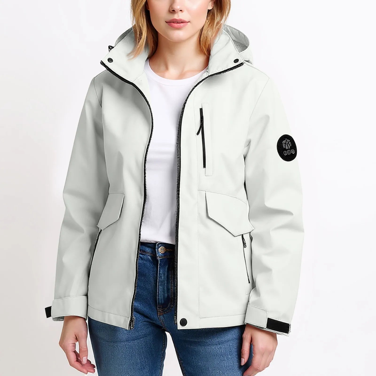 Female Zipper Hooded Jacket  Autumn Solid Color Windproof Waterproof Thin Coat Fashion Outdoor Sport Mountaineering Clothing ﻿