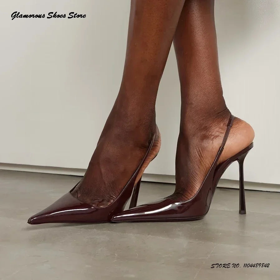 Eye Catching Patent Sling - Thin Heel Ladies Shoes