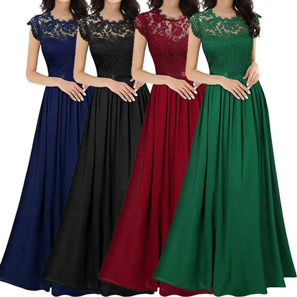 Casual Chic Lace Skirt Elegant Lace Maxi Dress for Women Mother of Bride A-line Wedding Party Gown Pleated Detail Dress Lizbert