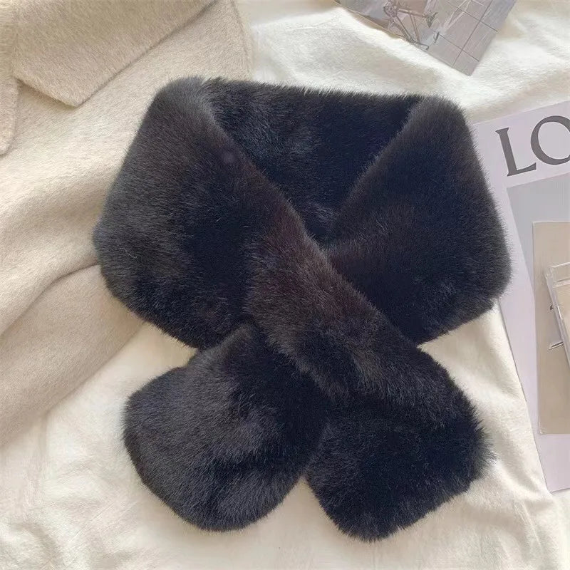 Korean Winter Faux Rabbit Fur Scarf Women Girls Scarf Soft Plush Scarves Solid Color Neck Collar Warmer Stuff Christma Gift Lizbert