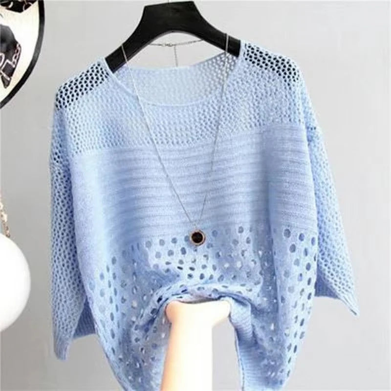 Fashion Ice Silk Women Knitted Vest Top Spring and Summer New Hollow Out Thin Bottoming Sling Streetwear Clothing Simple Shirt - Lizbert