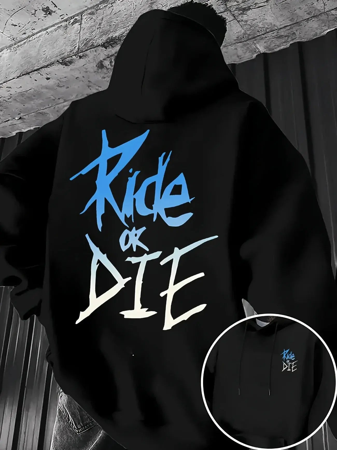 RIDE OR DIE graffiti print street kangaroo pocket designer men's autumn and winter casual polyester fiber hooded sweatshirt Lizbert