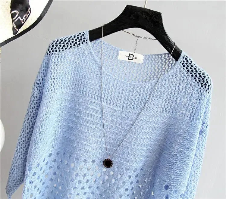 Spring and Summer New Ice Silk Knitted Vest Top Hollow Out Thin Bottoming Sling Streetwear Womens Clothing Shirt - Lizbert