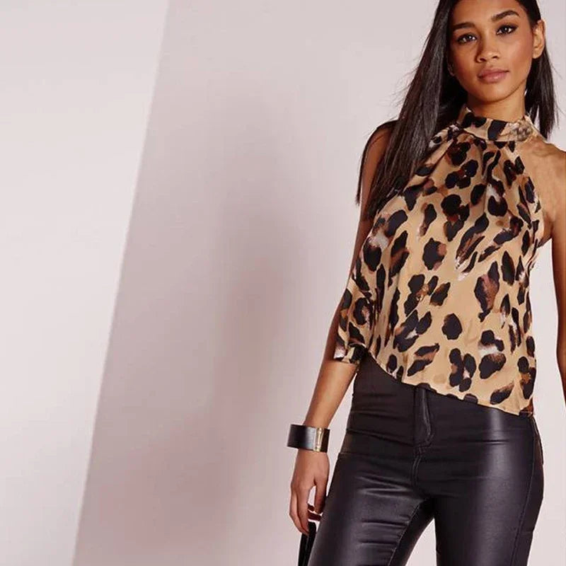 Summer Women Blouse Shirt 2025 Sexy Leopard Print Ladies Tops Halter Blouses Casual Female Sleeveless Womens Tops and Blouses Lizbert