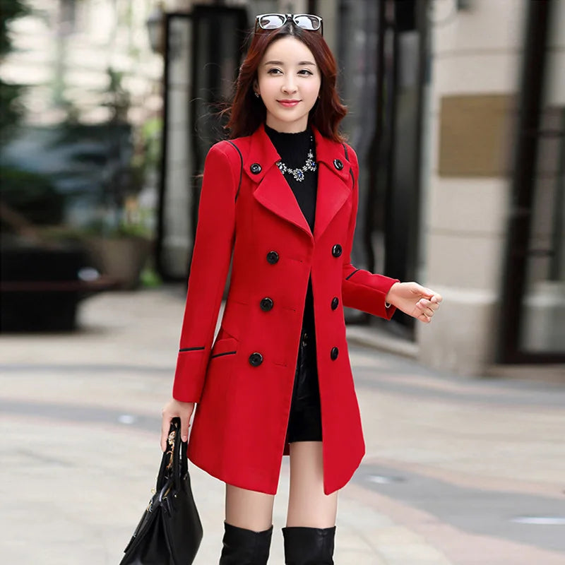 Autumn Winter Women Wool Coat 2024 Ladies Woolen Long Coat Female Fashion Slim-fit Double-Breasted Jacket with Belt S-3XL Lizbert