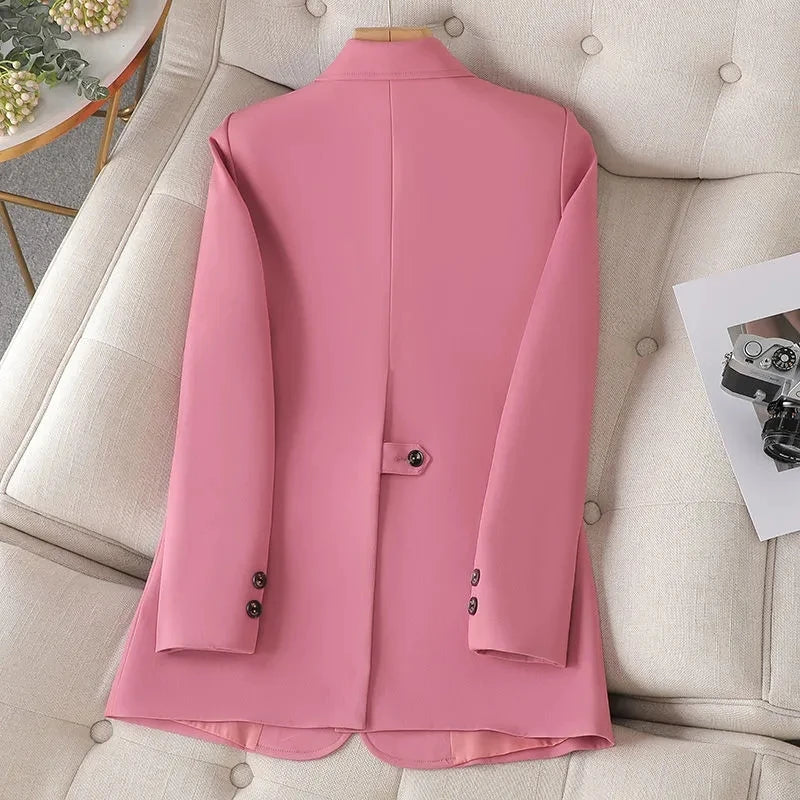 Morden Comfort  Long Sleeved - Pink Coffee Black Solid Ladies  Blazer