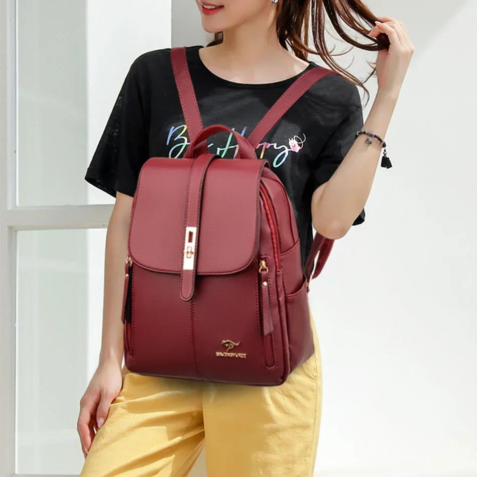 Women Large Capacity Backpack High Quality Leather Vintage Bags for Women School Bags Travel Rucksack Ladies Bookbag Knapsack Lizbert