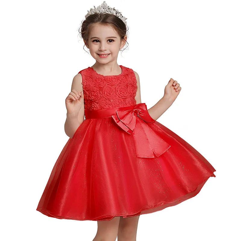 Girl's flower bow princess dress 1-12 year old Baby sequin mesh dress sweet casual dress birthday party performance costume Lizbert
