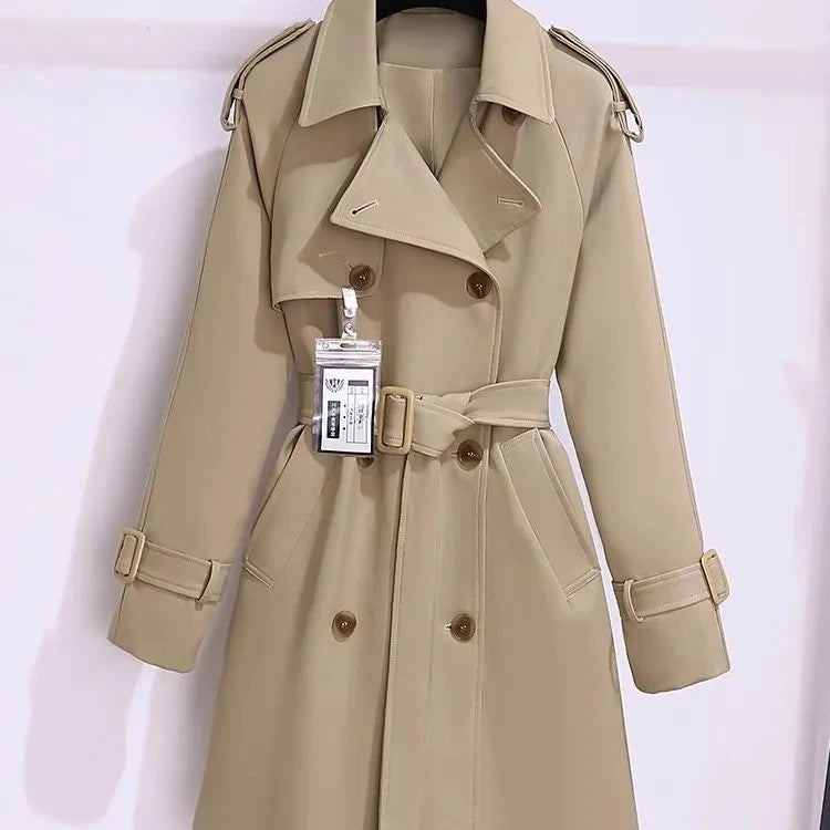 Women's Windbreaker 2025 Spring Autumn New Slim Double-breasted Temperament Coat With belt Femle mid length Casual Trench coat Lizbert