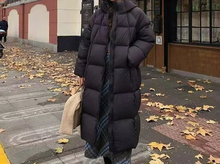 2025 New Long Over-the-Knee Down Women Thickened Bread Cotton-padded Jacket Hooded Winter Coat Lizbert