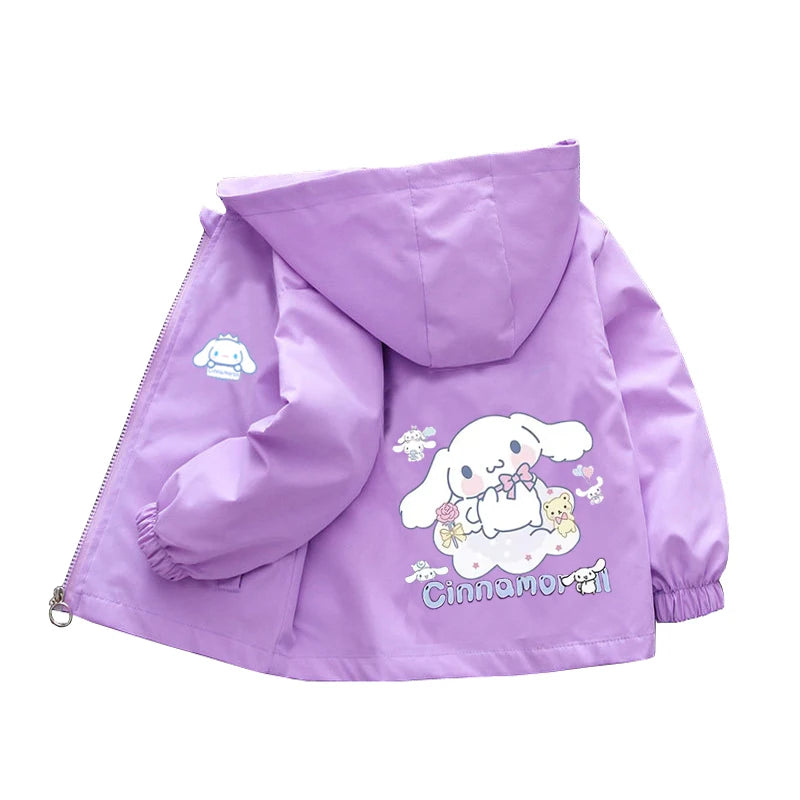 Sanrio Girls Cartoon Kuromi Cinnamoroll Jacket Hello Kitty ‌Princess Coats Spring Autumn Kids Hooded Jackets Casual Outerwear