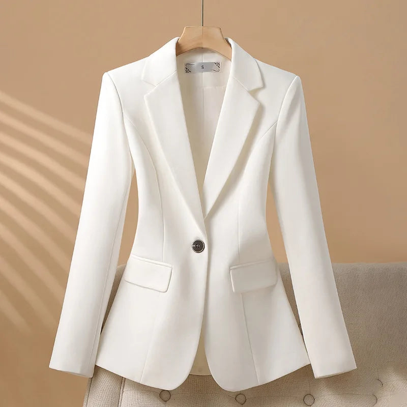 Women Blazer Casual Single Button Long Sleeve Red Black White Slim Suit Ladies Office Coat Fashion New Winter Autumn Jacket 2024 - Lizbert