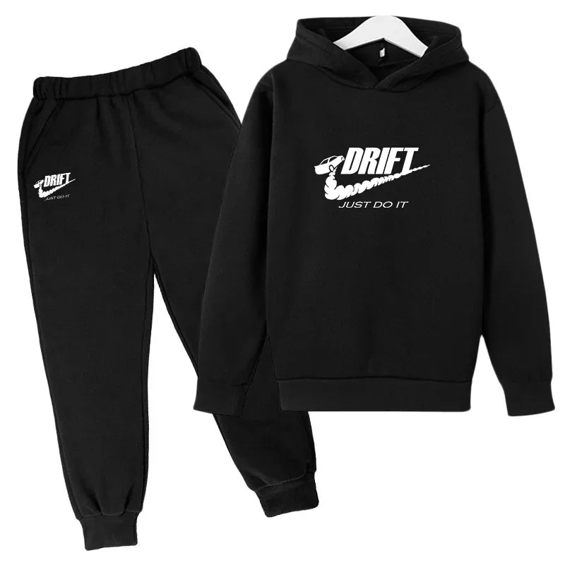 Autumn Kid Boy Clothes Set Children Girls Letter Printed Sweatshirt Plush Warm Top & Pants Bottom 2pcs Suit Hoodies Tracksuits