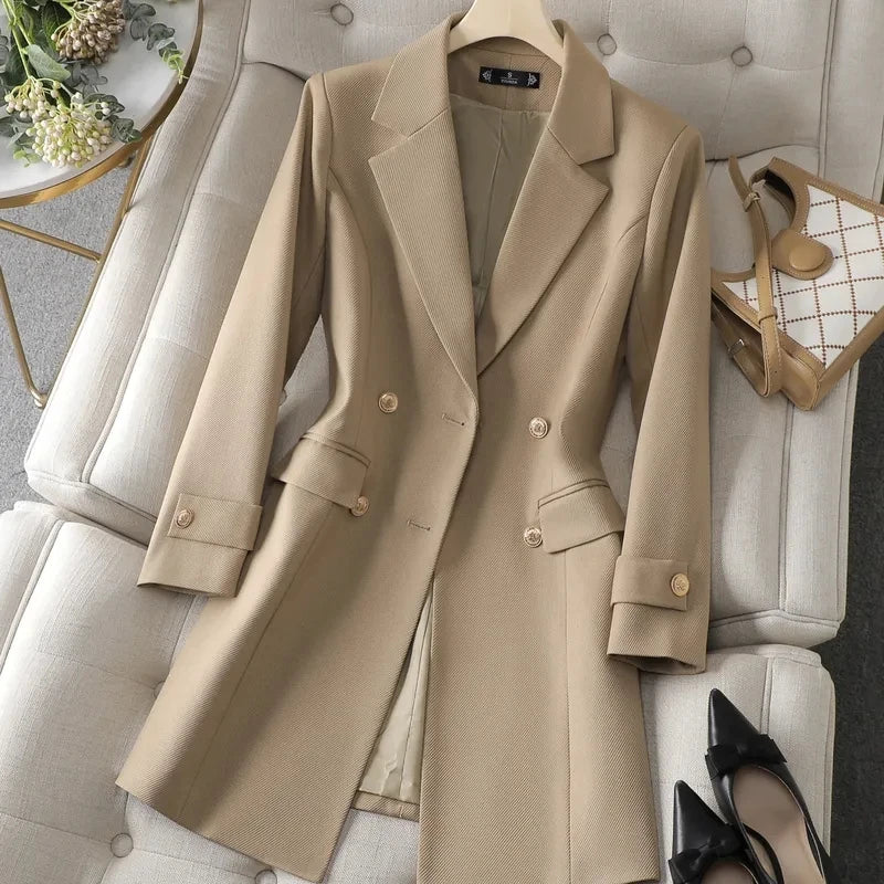 Autumn Winter Jacket Women Long Blazer Khaki Coffee Black Office Ladies Formal Jacket Business Work Wear Coat Female Outerwear Lizbert