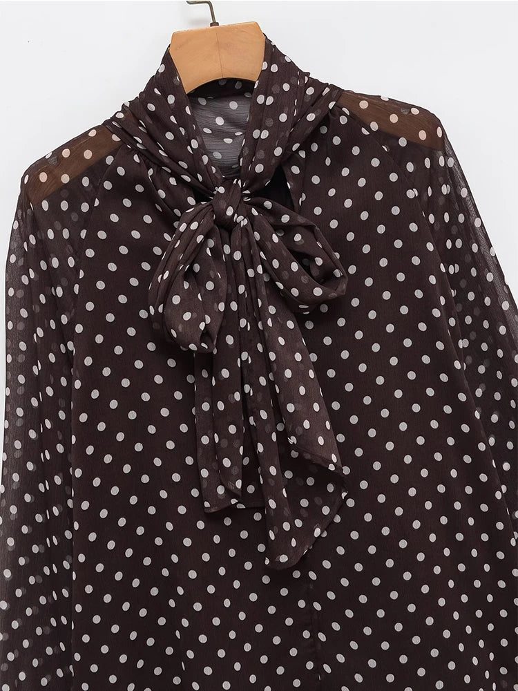 Polka Dot Printed Women Shirt 2025 Autumn New Bow Tied Blouse Woman Tops Lady Ruffles Long Sleeve Loose Elegant Blouses Top ﻿ Lizbert