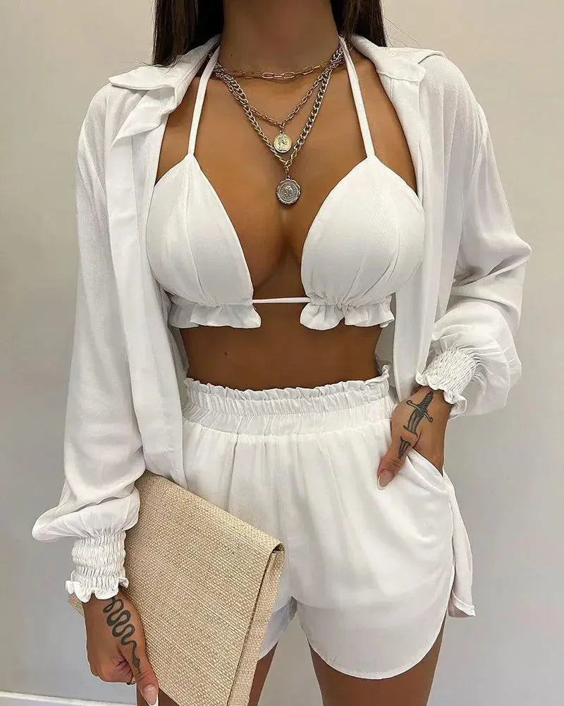 2024 New Bathing Suit Shorts Cover Up Summer Three Pieces Swimwear Sexy Beachwear High Waist Bikini Set Print Women's Swimsuit Lizbert