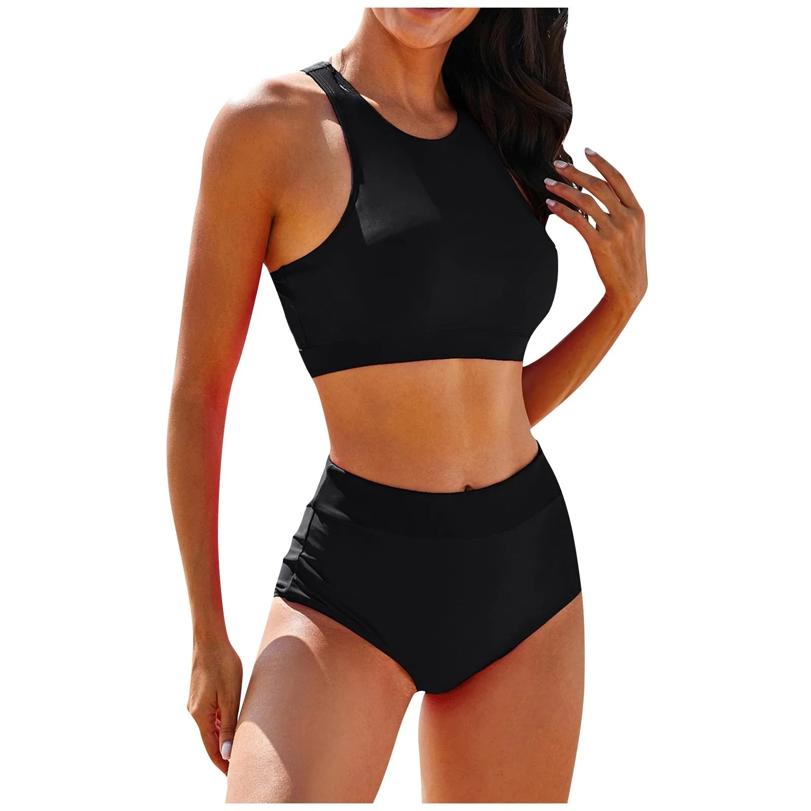igh Waist Sexy Bikini Set 2024 Women Solid Color Tank Top Swimsuit Female Two Pieces Swimwear Beach Wear for Bathing Suit - Lizbert