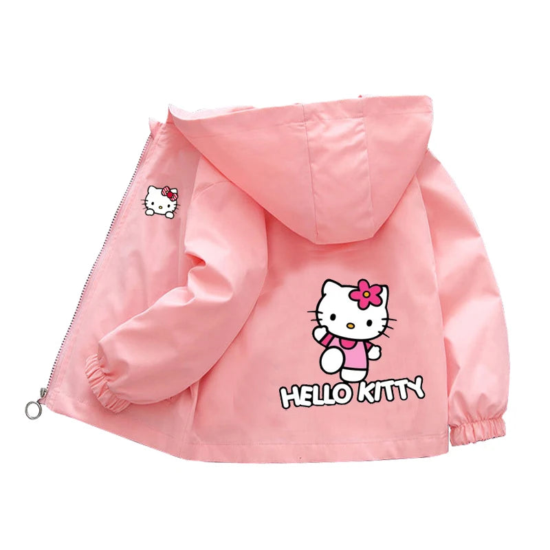 Sanrio Girls Cartoon Kuromi Cinnamoroll Jacket Hello Kitty ‌Princess Coats Spring Autumn Kids Hooded Jackets Casual Outerwear
