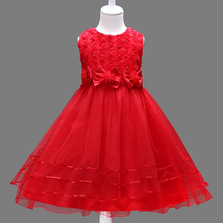 Kids Girls Flower Princess Dress Mesh Skirt Puffy For Children Sleeveless Vest Wedding Party Ceremony Elegant Evening Vestidos Lizbert