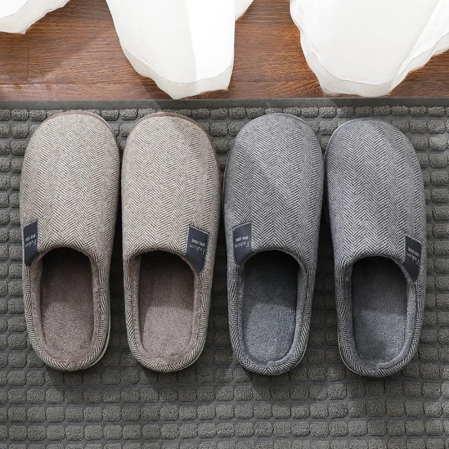 @Men's Winter Home Slippers Casual Shoes Soft And Warm Home Slippers Indoor Bedroom Anti Slip Flat Shoes Couple's Floor Slippers