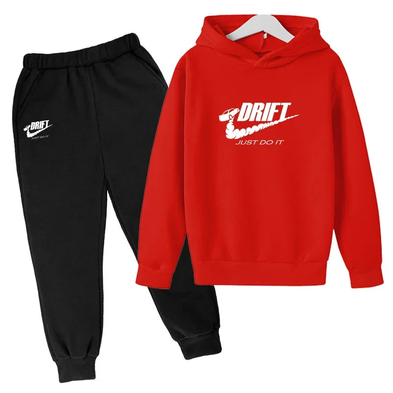 Autumn Kid Boy Clothes Set Children Girls Letter Printed Sweatshirt Plush Warm Top & Pants Bottom 2pcs Suit Hoodies Tracksuits