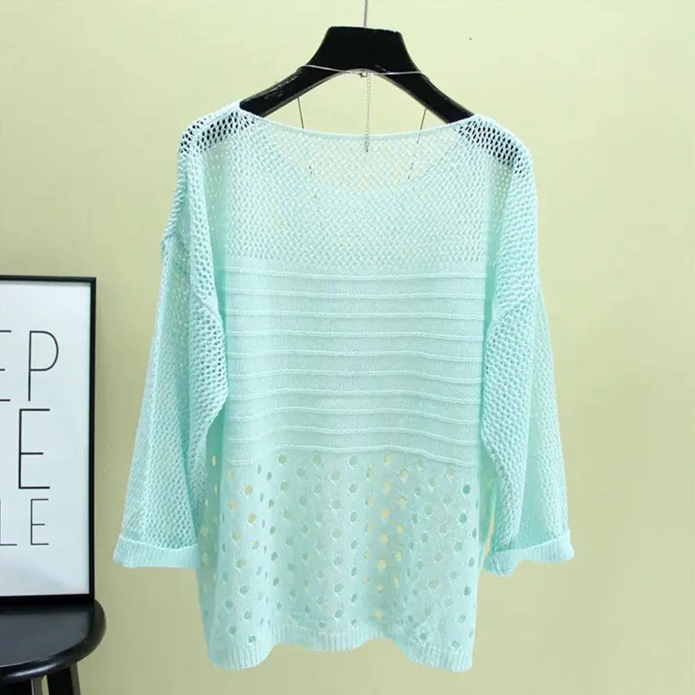 Spring and Summer New Ice Silk Knitted Vest Top Hollow Out Thin Bottoming Sling Streetwear Womens Clothing Shirt - Lizbert