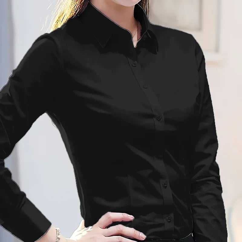 Spring Autumn new black white shirt women's Korean version slim fit long sleeved workwear shirt professional dress formal top Lizbert