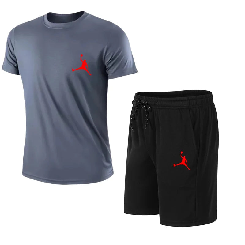 summer fashion men's casual sports suit T-shirt shorts suit casual short sleeves suit jogging fitness clothing brand clothi Lizbert