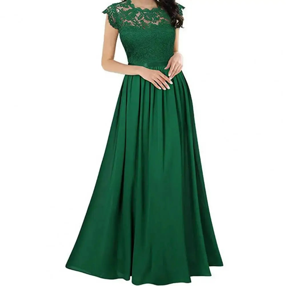 Casual Chic Lace Skirt Elegant Lace Maxi Dress for Women Mother of Bride A-line Wedding Party Gown Pleated Detail Dress Lizbert