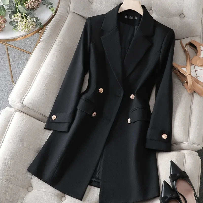 Autumn Winter Jacket Women Long Blazer Khaki Coffee Black Office Ladies Formal Jacket Business Work Wear Coat Female Outerwear Lizbert