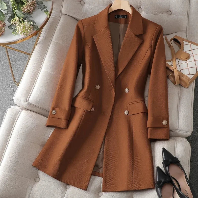 Autumn Winter Jacket Women Long Blazer Khaki Coffee Black Office Ladies Formal Jacket Business Work Wear Coat Female Outerwear Lizbert