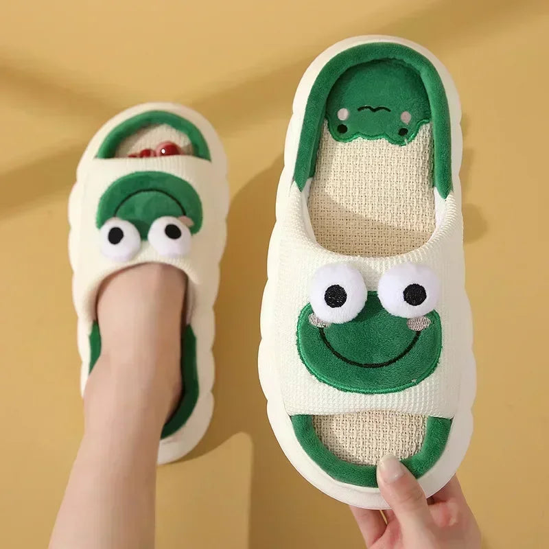 Winter Home Slippers for Couples Warm Plush Neutral Cartoon Cow Indoor Anti Slip Comfortable Cotton Slippers for Men and Women