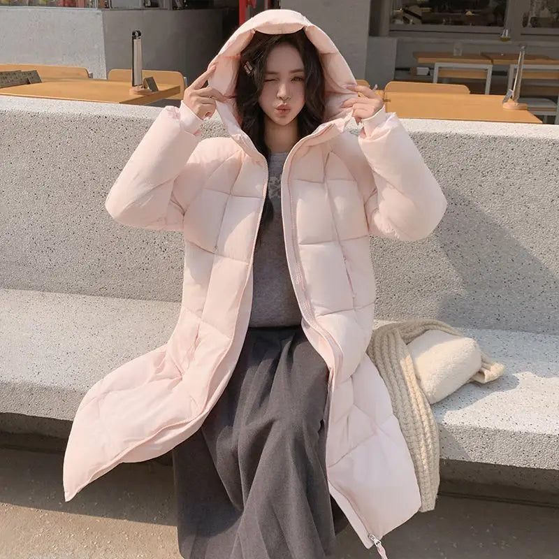 2025 New Long Over-the-Knee Down Women Thickened Bread Cotton-padded Jacket Hooded Winter Coat Lizbert