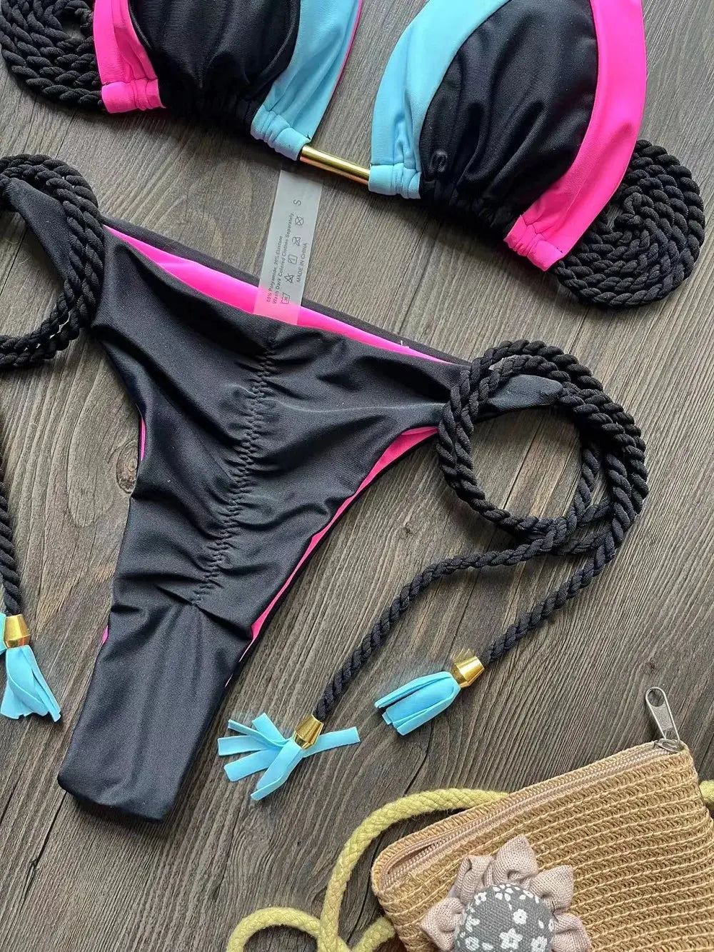 RUOTONSEPT Sexy Solid Splicing Bikini Set Swimwear Women Swimsuit Braiding rope Bandage Triangle Bathing Suit Brazilian Biquinis Lizbert