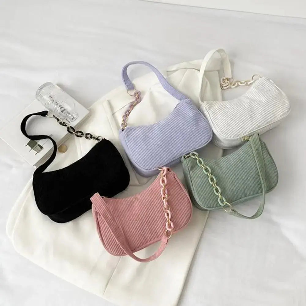 Fashion Vintage Handbags Women Autumn Winter Corduroy Underarm Bag Zipper Shoulder Small Bags Female Soft Casual Clutch Handbag Lizbert