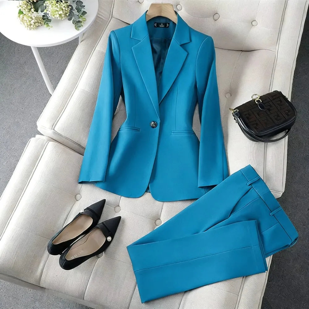 Brown Blazer Trousers Women's Suit Sets Long Sleeve Jacket Blazer Casual Office Ladies Pantsuit For Business Or Ceremony - Lizbert