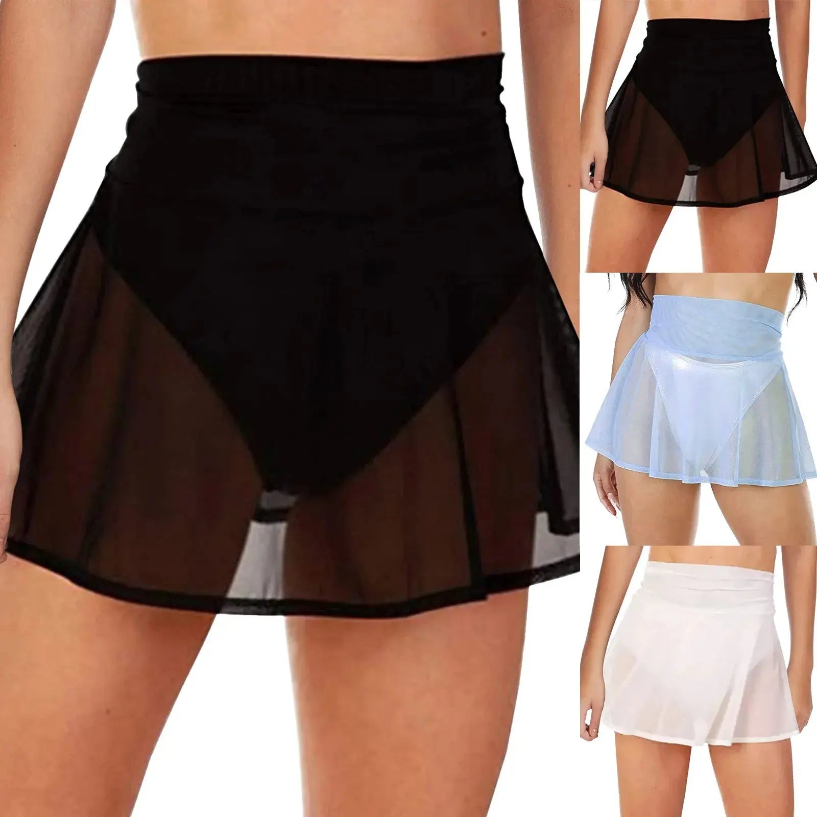High Waist Wrap Kaftan Sarong Mesh Sheer Beach Skirts Swimsuit Cover-Ups Women Transparent Swimwear Pareo Scarf Bikini Cover-Ups Lizbert