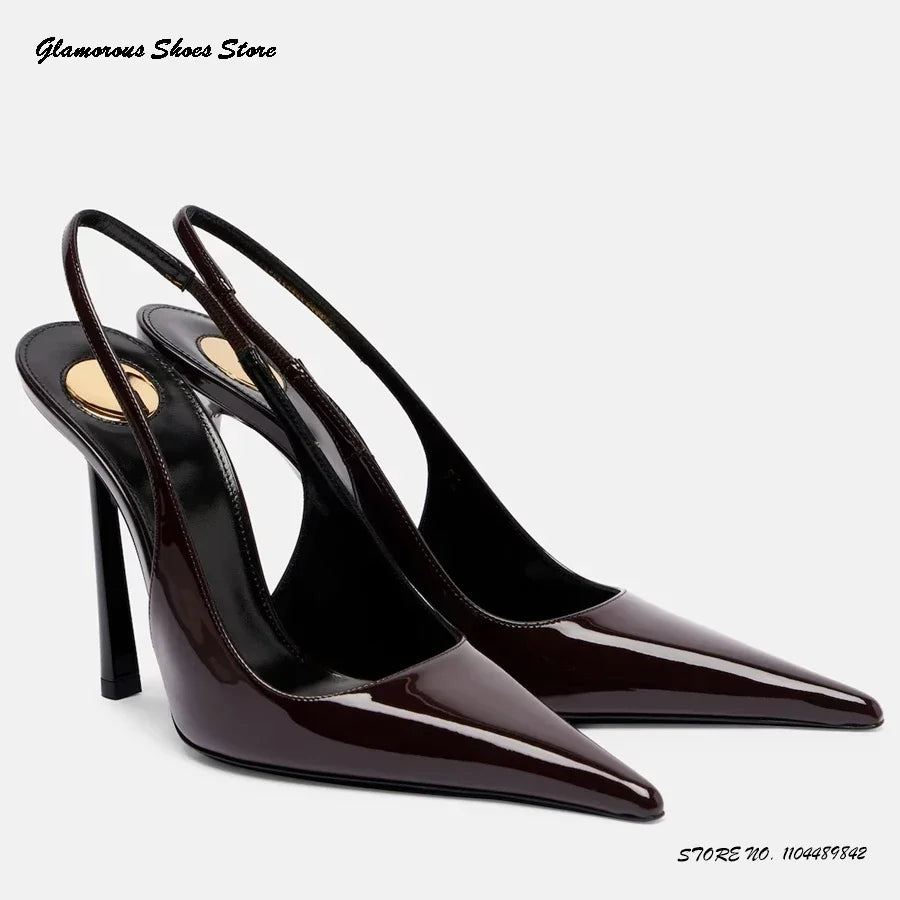Eye Catching Patent Sling - Thin Heel Ladies Shoes